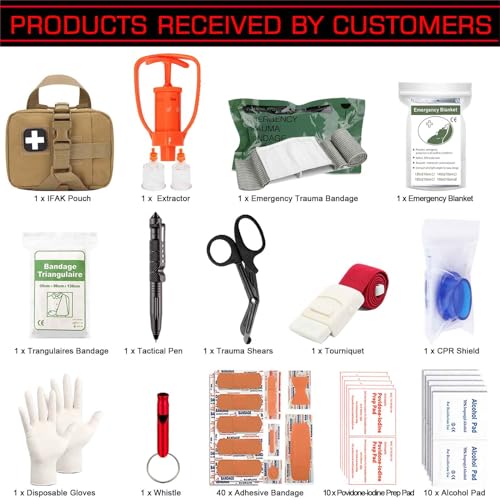 Tactical Ifak Trauma Kit - Emergency First Aid Bleeding Control Kit, Snake Bite & Bee Sting Supplies, Venom Extractor Pump - color: Tan
