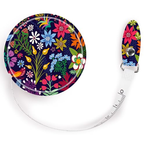 Retractable Mini Leather Tape Measure, Auto Retract TropicalPlants - color: Colorful Tropical Flowers