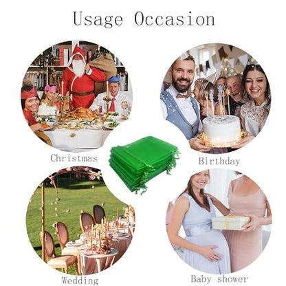 TICBRY 5x7 Inch Sheer Organza Mesh Drawstring Gift Bags Green Pack of 50 - color: Green, size: 5x7 Inch (Pack of 50)