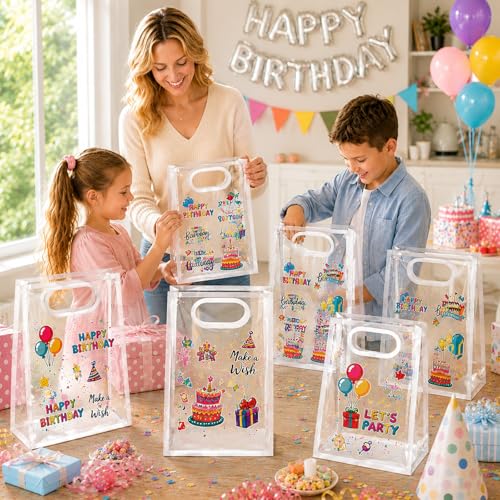 SHIPKEY 10 PCS Clear Gift Bags with Handles, Small White PVC Party Bag - color: White - Small