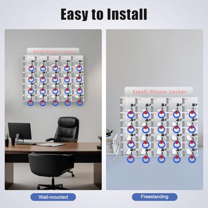 20 Slots Cell Phone Locker Box, Acrylic Cell Phone Storage Cabinet with Individual Key Locks Desktop & Wall Mounted Phone Organizer for Office School Factory - size: 20-Slot Acrylic
