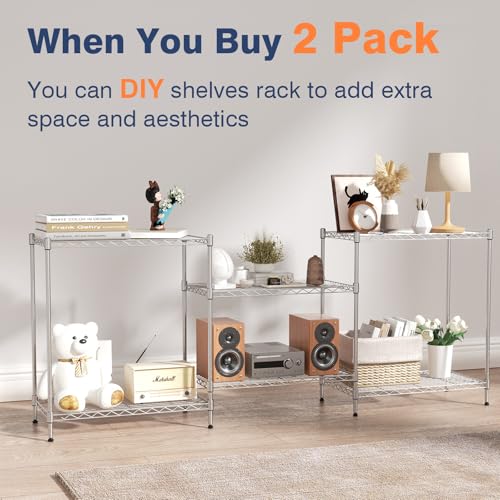 3-Tier Wire Shelf Rack,3-Shelves Metal Storage Rack with Lockable Wheels - size: 3-Tier,24"x14"x22"(WxDxH)