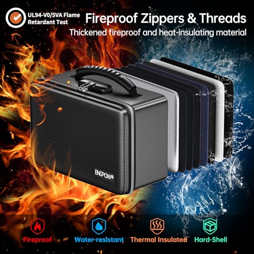 ENGPOW Fireproof Money Box with Lock & Heat-Resistant Fireproof Zipper - color: Black, size: 11 x 7.3 x 5.5 inches