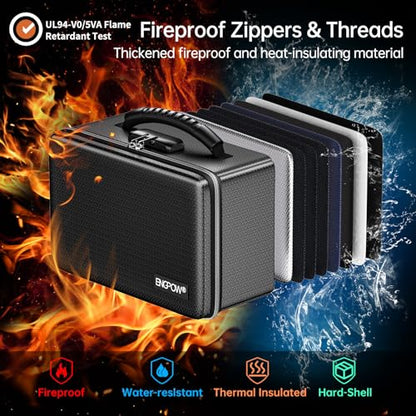 ENGPOW Fireproof Money Box with Lock & Heat-Resistant Fireproof Zipper - color: Black, size: 11 x 7.3 x 5.5 inches