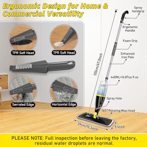 Hardwood Floor Mops for Floors Cleaning: Spray Mops Wet Dust Mop Refillable - color: Yellow/Black