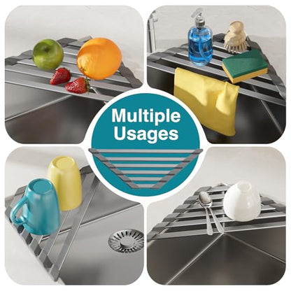COOL-ANGLE Triangular Corner Sink Drying Rack, Aluminum, 16"x9.5", Gray