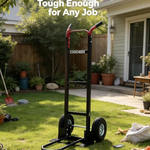 600 LBS Aluminum Hand Truck, Heavy Duty Dolly Cart with 10" Pneumatic Tires - color: Black