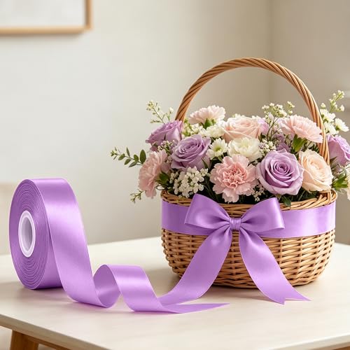 30Yards 1In Lavender Satin Ribbon for Flower Bouquet Wedding Easter Crafts - color: Lavender, size: 1 inch