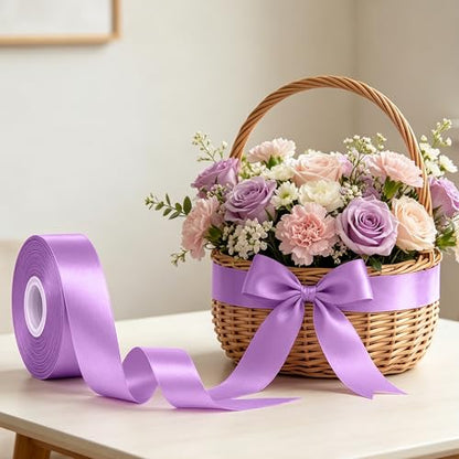 30Yards 1In Lavender Satin Ribbon for Flower Bouquet Wedding Easter Crafts - color: Lavender, size: 1 inch