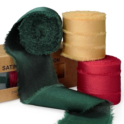 Keypan Christmas Frayed Satin Chiffon Ribbon, 1.5 Inches, 21 Yards - color: Christmas Set