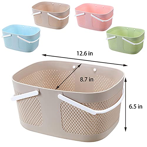 Portable Plastic Shower Caddy Basket Organizer with Handles, Khakis - color: Khakis