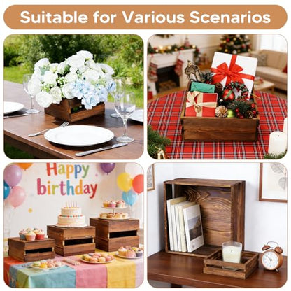 6 Pack Wooden Crates for Display Wooden Risers Square Food Risers for Buffet Party Rustic Wood Cake & Cupcake Stands
