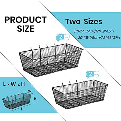 Sieral 4 Pcs Metal Pegboard Baskets Wire Organizer, Medium, Large, Black - color: Black, size: Medium, Large