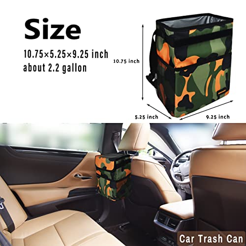 SIBOFUEGO Cute Car Trash Can with Lid, Collapsible, Leak-Proof, 2 Gallon - color: Camo Orange, size: 2 Gallons