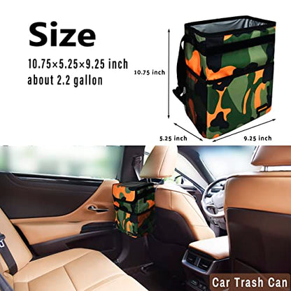 SIBOFUEGO Cute Car Trash Can with Lid, Collapsible, Leak-Proof, 2 Gallon - color: Camo Orange, size: 2 Gallons
