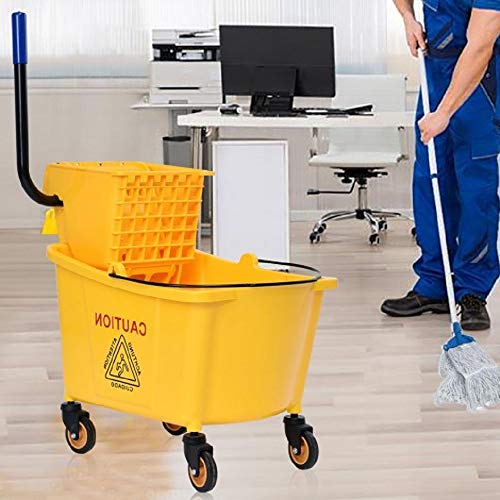35 Quart Large Capacity Mop Bucket Side Press Cleaning Wringer Trolley for Household & Commercial Use
