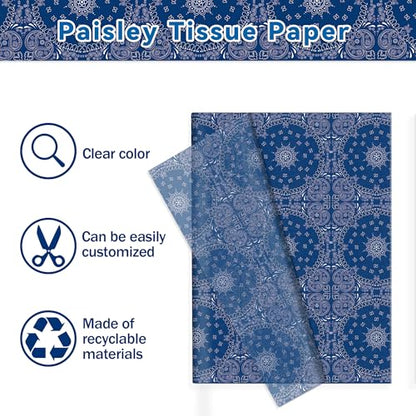 Premium Paisley Tissue Paper, Black Red Blue, 13.8x19.7 Inch, 60 Pieces, Gift Wrapping Paper