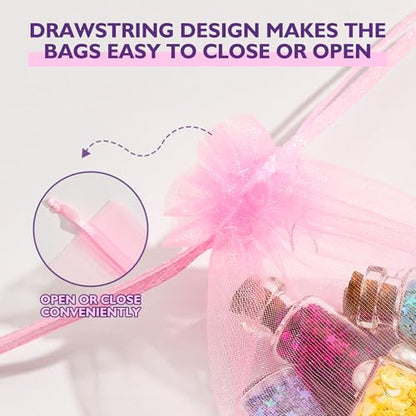 PACKINNO 100pcs Pink Organza Bags, Sheer Organza Bags 4x6 Inch, Small Mesh Bag, Drawstring Gift Bags for Jewelry, Party, Candy, Christmas, Festival, Bathroom Soaps, Makeup - color: Pink