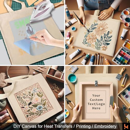 5|6|12|24 Pack Cotton Canvas Tote Bags, Reusable Shopping Grocery Bag, 16”x15” Blank Bulk Cloth Bags for DIY & Promo - color: Navy