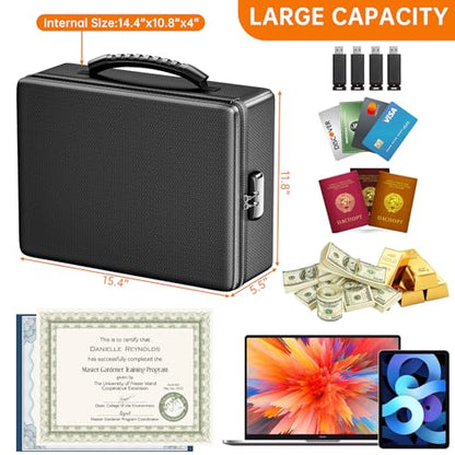 ENGPOW Fireproof Document Box with Lock & Heat-Resistant Fireproof Zipper - color: Black, size: 15.4 x 11.8 x 5.5 inches