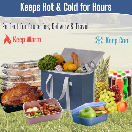 VENO 3 Pack Cooler Bag Insulated Grocery Bags for Food Delivery Heavy Duty - color: Dark Blue, size: 3 Pack