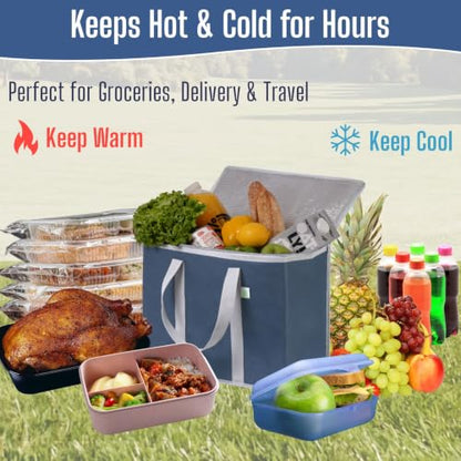 VENO 3 Pack Cooler Bag Insulated Grocery Bags for Food Delivery Heavy Duty - color: Dark Blue, size: 3 Pack