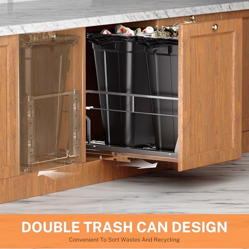 YJHome Double 10Gal Pull Out Trash Can Cabinet, Soft-Close Slides - color: Black, style: Double