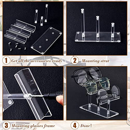 Ripeng 8 Pcs 3 Tier Acrylic Eyeglass Display Stand Sunglass Holder, Clear