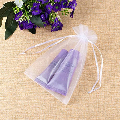 100 Premium Sheer Organza Bags, White Wedding Favor Bags with Drawstring, 5x7 inches Jewelry Gift Bags for Party, Festival, Makeup