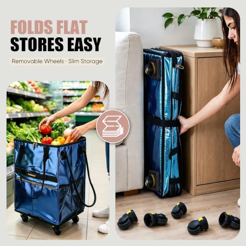 PASMAN Reusable Foldable Rolling Grocery Bag on 5 Wheels,Medium, Rose Gold - color: Rose Gold, size: Medium