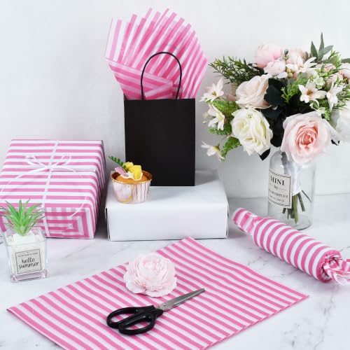 BEISHIDA Hot Pink Pin Stripe Tissue Paper Bulk,Wrapping Tissue Paper for Gift Bags, 14 x 20 Inch Gift Wrap for Bridal Shower Birthday Wedding Valentine's Day DIY Crafts Party,30 Sheets - color: 30-hotpink