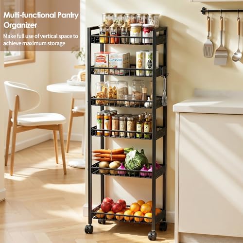 6 Tier Slim Storage Cart, Narrow Rolling Cart with Wheels, 6in(W) - color: Black, size: 6 Tier(6 in)