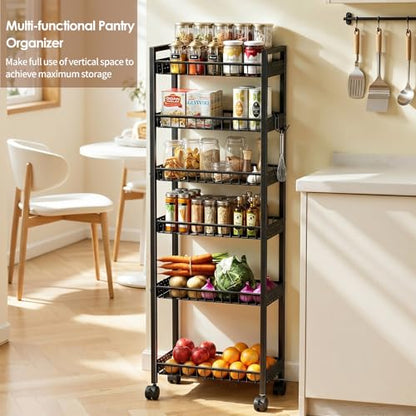 6 Tier Slim Storage Cart, Narrow Rolling Cart with Wheels, 6in(W) - color: Black, size: 6 Tier(6 in)