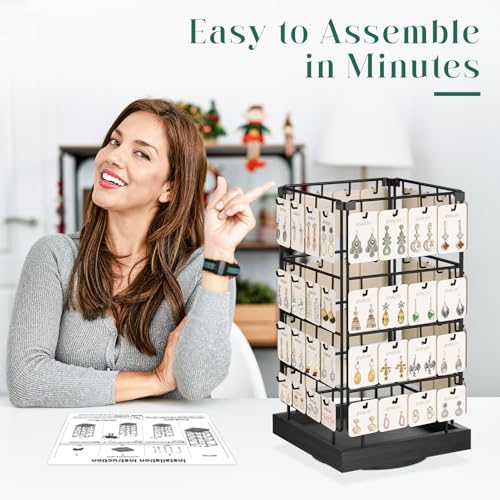EsLuker.ly Rotating Earring Display Holder Stand for Vendors Selling, Black - color: Black+Black