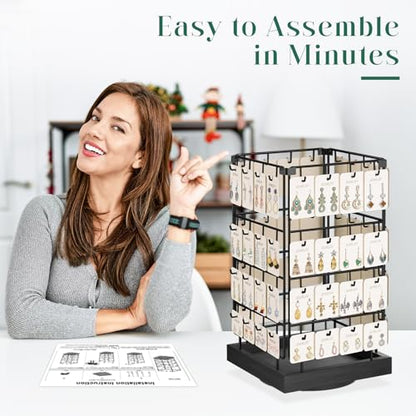 EsLuker.ly Rotating Earring Display Holder Stand for Vendors Selling, Black - color: Black+Black