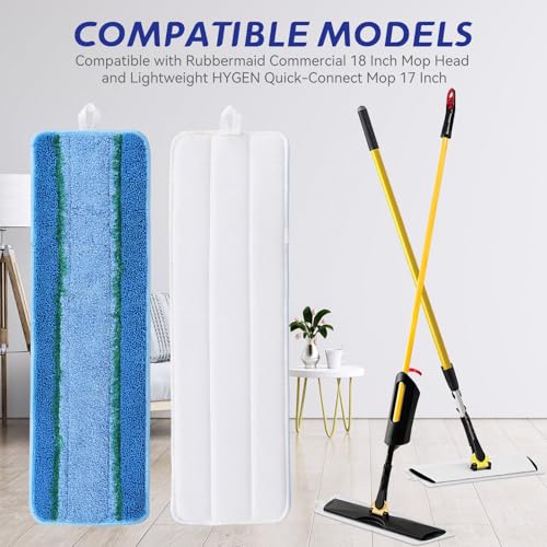 Upgraded Replacement Microfiber Mop Pads for Rubbermaid Commercial 18 Inch Mop 17 Inch Mops, Reusable Wet & Dry Commercial Cleaning Flat Mops System 18" 17" Refill Head for Multi-Surface Floor-12Pack - color: Upgrades Blue 12pack