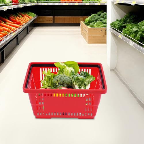 12PCS Shopping Basket with Handles, 18L Retail Grocery Basket, Red