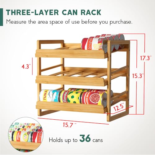 Yumkfoi Bamboo Can Organizer for Pantry, 3 Tier Stackable Can Storage - style: For 36 cans with three tiers design