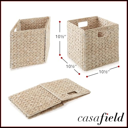 Casafield 10.5" x 10.5" Hyacinth Storage Baskets, Whitewash - Set of 2 Storage Organizers, Woven Wicker Cubes for Bathroom, Bedroom, Laundry, Shelves - size: 2-Pack