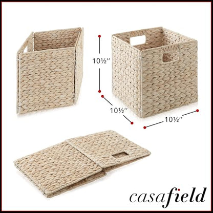 Casafield 10.5" x 10.5" Hyacinth Storage Baskets, Whitewash - Set of 2 Storage Organizers, Woven Wicker Cubes for Bathroom, Bedroom, Laundry, Shelves - size: 2-Pack