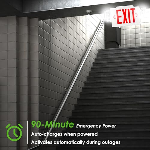 Gruenlich Exit Sign with Emergency Light, Battery Backup, 4 Pack - size: 4-Pack