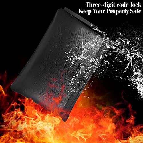 Nezyo 2 Pcs Fireproof Document Bag with Lock, Waterproof Money Pouch,Black - color: Black