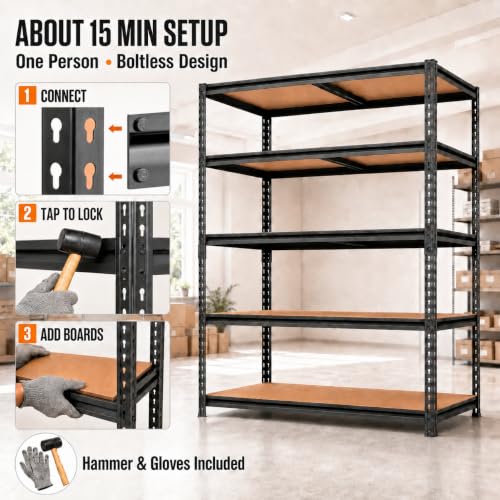 Garage Storage Shelves, Heavy Duty Metal Shelving, 2650LBS, 48" W - size: 24"D x 48"W x 72"H