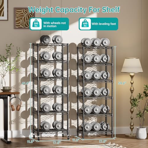 SINGAYE 6 Shelves Storage Shelf Wire Shelving Unit Metal Adjustable Wheels - color: Black, size: 6Tier/11.5"D X 17.5"W X 61.5"H
