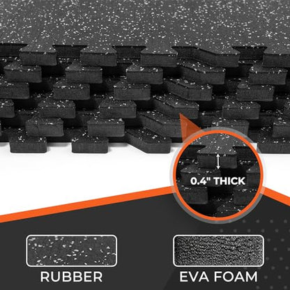 SUPERJARE 0.4'' Thick 24 Pcs 96 Sq Ft Rubber Top Exercise Equipment Mats - size: 24 Tiles (96 Sq Ft)