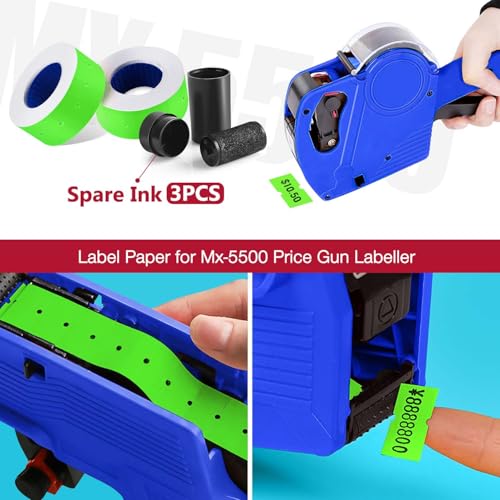 30 Rolls 15000pcs White Price Gun Labels for Mx-5500 Labeller White Pricemarker Stickers Plus 3 Piece Refill Ink Rolls (Green) - color: Neon Green