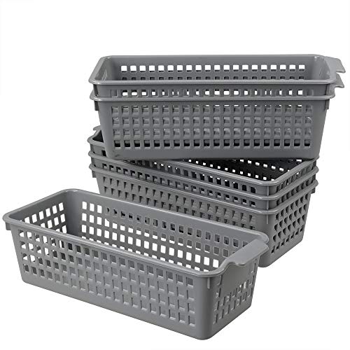 Long Plastic Basket Trays, Slim Pencil Organizer Grey, 6-Pack - size: slim baskets