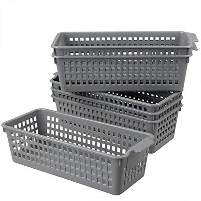 Long Plastic Basket Trays, Slim Pencil Organizer Grey, 6-Pack - size: slim baskets