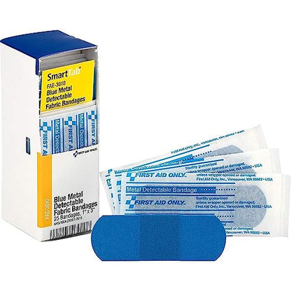 First Aid Only FAE-3010 SmartCompliance Refill Blue Metal Detectable Bandages, 1 x 3 Inch, 25 Count