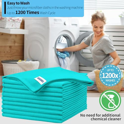 Microfiber Cleaning Cloth - 10 Pack Glasses Cleaning Cloth, 16" x 14" Window Cleaning Rags, Streak Free Lint Free Polishing Cloths Wipes for Eye Glass, Stainless Steel, Windshield, Turquoise - color: Turquoise, size: 16" x 14"